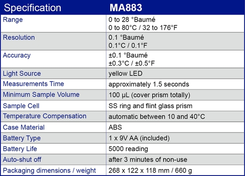 MA883 specification