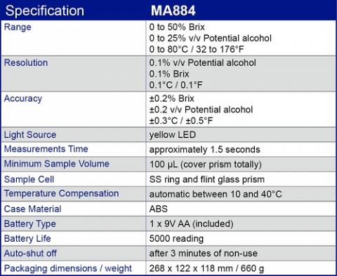 MA884 specification